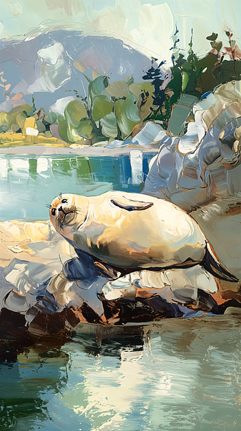Serene Seal: A Tranquil , Wildlife, nature, painting, water HD phone wallpaper