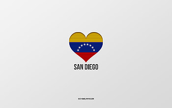 I Love San Diego, Venezuela cities, Day of San Diego, gray background, San Diego, Venezuela, Venezuelan flag heart, favorite cities, Love San Diego HD wallpaper