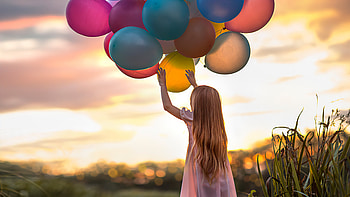 Little Girl With Colorful Balloons, little-girl, children, cute, balloons, colorful HD wallpaper