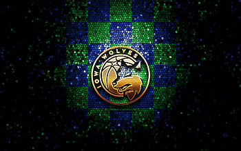 Iowa Wolves, glitter logo, NBA G League, blue green checkered background, basketball, american basketball team, Iowa Wolves logo, mosaic art HD wallpaper
