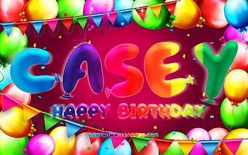 Happy Birtay Casey, , colorful balloon frame, Casey name, purple background, Casey Happy Birtay, Casey Birtay, popular american female names, Birtay concept, Casey HD wallpaper