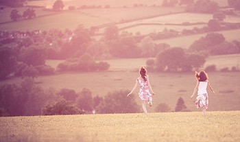 Grass, Children, Miscellanea, Miscellaneous, Field, Happiness, Run Away, Run HD wallpaper
