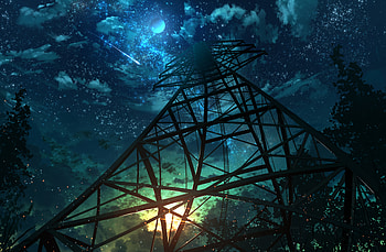 Art, Night, Moon, Construction, Design, Particles, Bottom View HD wallpaper