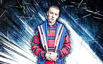 Aitch, grunge art, british rapper, music stars, Harrison Armstrong, blue abstract rays, british celebrity, Aitch HD wallpaper