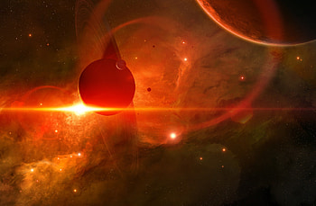 Red Planets, planets, ring, red, space, stars HD wallpaper