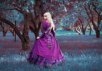 Blue Tale, purple, lady, model, forest HD wallpaper