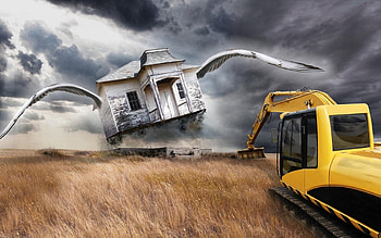 Funny, Houses, Fantasy, Fields, Clouds HD wallpaper