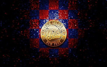 Long Island Nets, glitter logo, NBA G League, red blue checkered background, basketball, american basketball team, Long Island Nets logo, mosaic art HD wallpaper