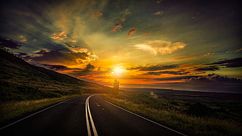 Sunset, Highway HD wallpaper