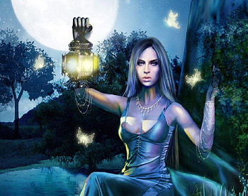 Night Of The Magical Butterflies, Lantern, Moon, Woman, Butterflies, Magic HD wallpaper