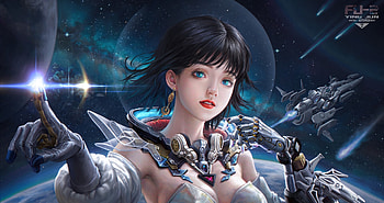 Fantasy girl, face, luminos, girl, cosmonaut, frumusete, art, chen yingjun, gorgeous, superb, astronaut, fantasy HD wallpaper