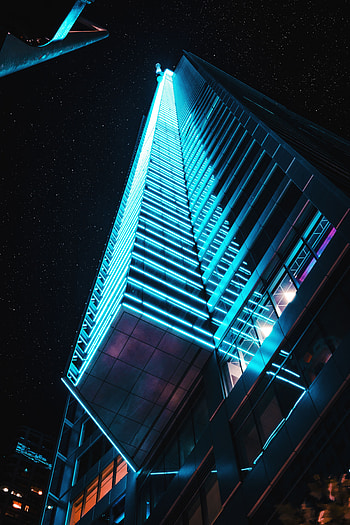 Architecture, Skyscraper, Dark, Backlight, Illumination, Bottom View HD phone wallpaper