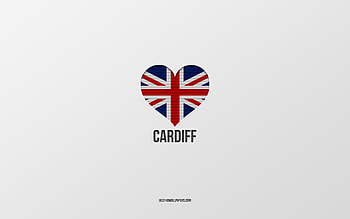 I Love Cardiff, British cities, Day of Cardiff, gray background, United Kingdom, Cardiff, British flag heart, favorite cities, Love Cardiff HD wallpaper