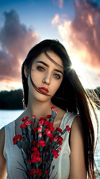Girl with Flowers, flower, woman, model HD phone wallpaper