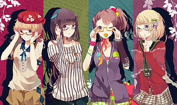 Friends 4 Ever, awesome, uniform, cute, long hair, nice, short hair, glasses, blonde hair, hat, female, friends, brown eyes, skirt, sweet, blue eyes, smile, beautiful, beauties, anime girls, anime, pretty, cool, brown hair, flowers HD wallpaper