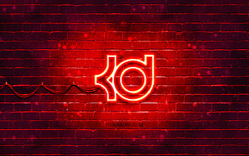 Kevin Durant red logo, , red brickwall, Kevin Durant logo, basketball stars, Kevin Durant neon logo, Kevin Durant HD wallpaper