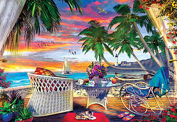 Paradise Breeze, sunset, beach, palms, digital, colors, armchair, sky HD wallpaper
