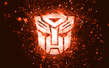 Transformers orange logo, , orange neon lights, creative, orange abstract background, Transformers logo, cinema logos, Transformers HD wallpaper