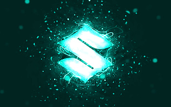 Suzuki turquoise logo, , turquoise neon lights, creative, turquoise abstract background, Suzuki logo, cars brands, Suzuki HD wallpaper