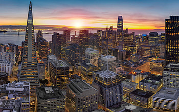 San Francisco, Transamerica Pyramid, Millennium Tower, evening, sunset, San Francisco Bay, San Francisco panorama, San Francisco cityscape, California, USA HD wallpaper