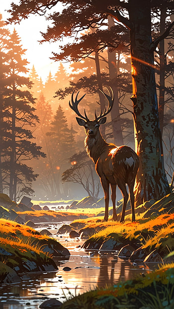 A deer in forest with Bloomy light, Anime, star, forest, Art Abyss, anime forest HD phone wallpaper