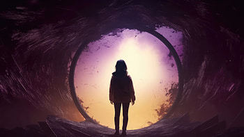 Girl Walking Through Portal, artist, artwork, digital-art HD wallpaper