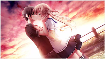 Love Kiss Of Cute Anime Couple HD wallpaper