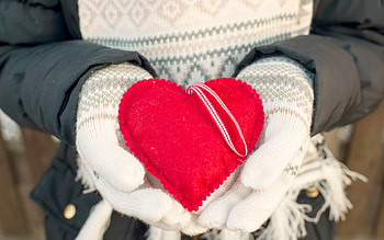 For You!, winter, valentine, white, red, gloves, heart, hand HD wallpaper