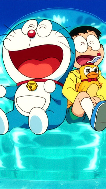 Nobita Doraemon, Blue Background HD phone wallpaper