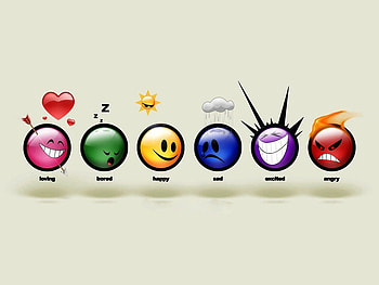 The feelings of the day, colorful, six face, cartoon, color, mood, feelings, smileys, entertainment, abtsract, faces, colors, moods, expression, 3d, funny HD wallpaper