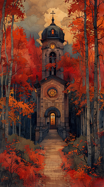 Autumn Chapel Serenity - Enchanting Forest HD phone wallpaper