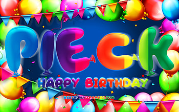 Happy Birtay Pieck, , colorful balloon frame, Pieck name, blue background, Pieck Happy Birtay, Pieck Birtay, popular german male names, Birtay concept, Pieck HD wallpaper