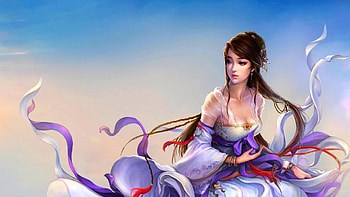 Fantasy Girl, Long hair, Girl, Sky, Ribbons, Princess HD wallpaper