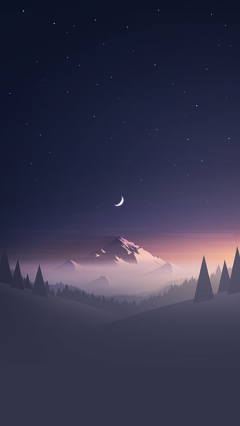 Stars And Moon Winter Mountain Landscape 6+ - http:// HD phone wallpaper
