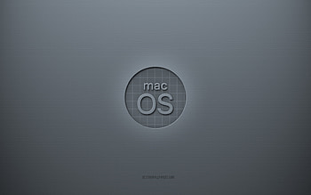 MacOS logo, gray creative background, MacOS emblem, gray paper texture, MacOS, gray background, MacOS 3d logo HD wallpaper