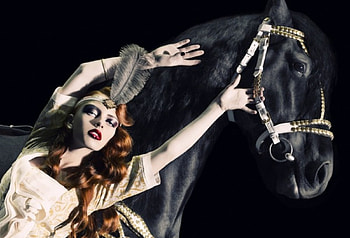 Circus, horse, red hair, woman HD wallpaper