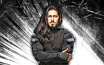 Mustafa Ali, grunge art, american wrestler, WWE, white abstract rays, Adeel Alam, wrestling, wrestlers, Mustafa Ali HD wallpaper