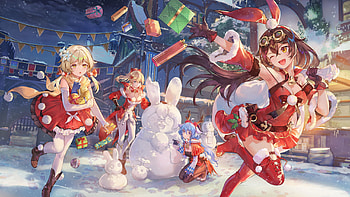 Amber Ganyu Jean Lumine Snowman Genshin Impact HD wallpaper