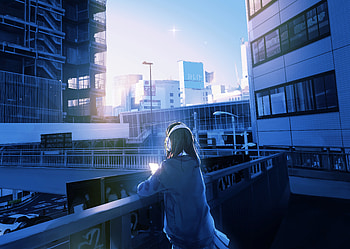Balcony Traffic Lights Anime Girl Long Hair , anime-girl, anime, artist, artwork, digital-art, pixiv HD wallpaper