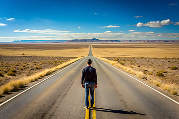 Endless Highway Stretching Through a Barren Landscape with a Solitary, highway, alone, boy, nature, desert HD wallpaper