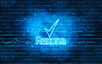 Rexona blue logo, , blue brickwall, Rexona logo, brands, Rexona neon logo, Rexona HD wallpaper