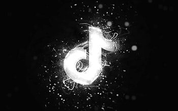 TikTok white logo, , white neon lights, creative, black abstract background, TikTok logo, social network, TikTok HD wallpaper