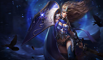 Woman warrior, raven, shield, digital, art, sword, girl HD wallpaper