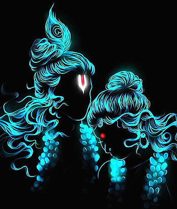 krishna, electric blue, art, neon art, spritual, god, lord krishna, digital art HD phone wallpaper