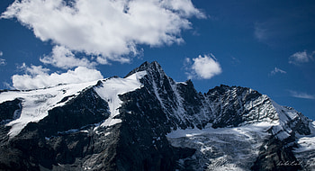 Nature, mountain, peak, sunny day, clouds HD wallpaper