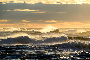 Nature, Sea, Twilight, Waves, Spray, Dusk HD wallpaper