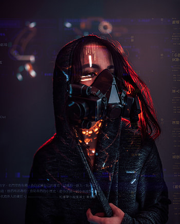 Miscellanea, Miscellaneous, Cyberpunk, Girl, Sci-Fi, Hologram, Respirator HD phone wallpaper