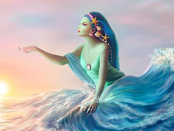 Goddess, sea, girl, hand, summer, fantasy, gian meza, luminos, water, wave HD wallpaper