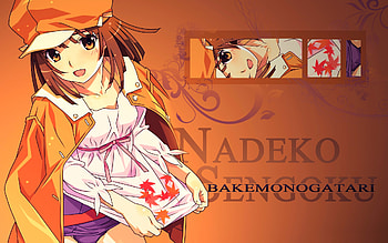 Sengoku Nadeko, brown eyes, anime, brown hair, hat, bakemonogatari HD wallpaper