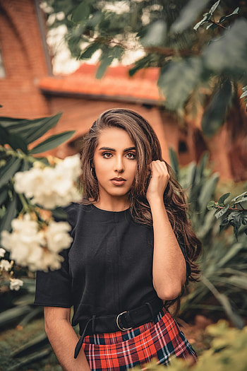 Beautiful woman, black top, brunette HD phone wallpaper